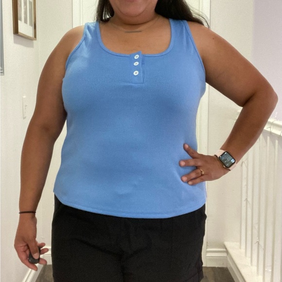 Doublju Tops - Doublju Blue Tank Top with Buttons